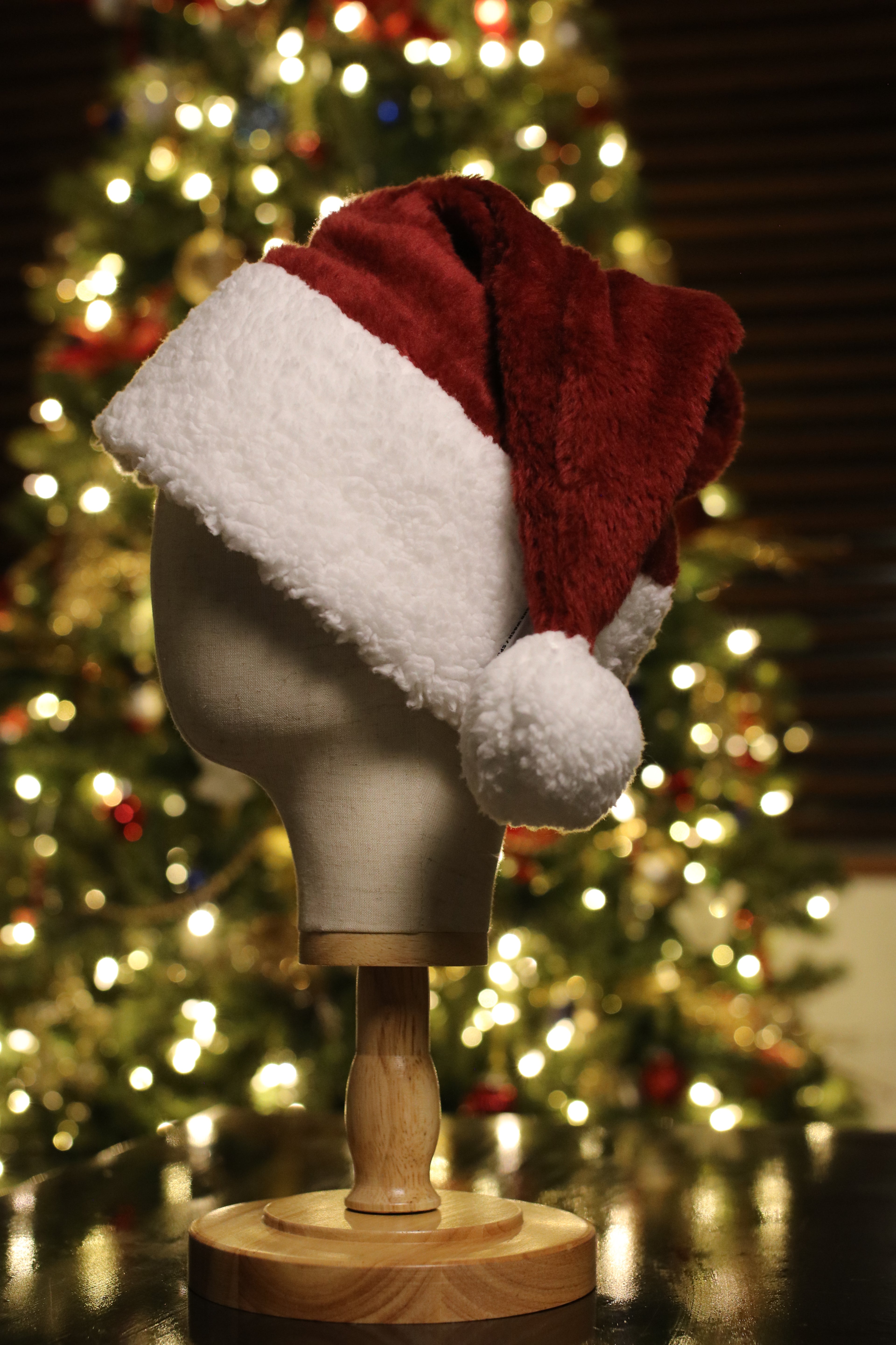 Ruby red fur fleece Santa hat