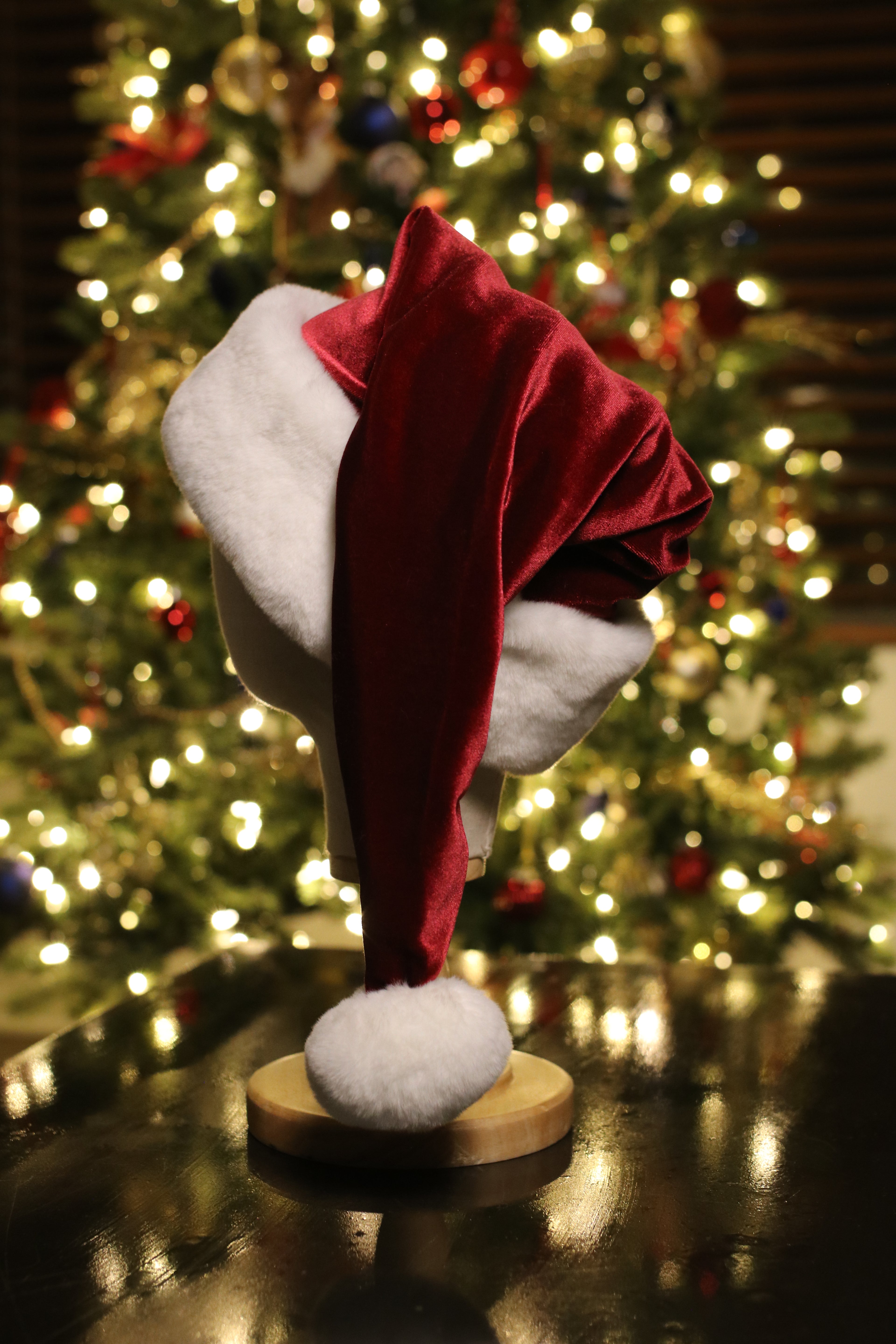 Burgundy velvet Santa hat