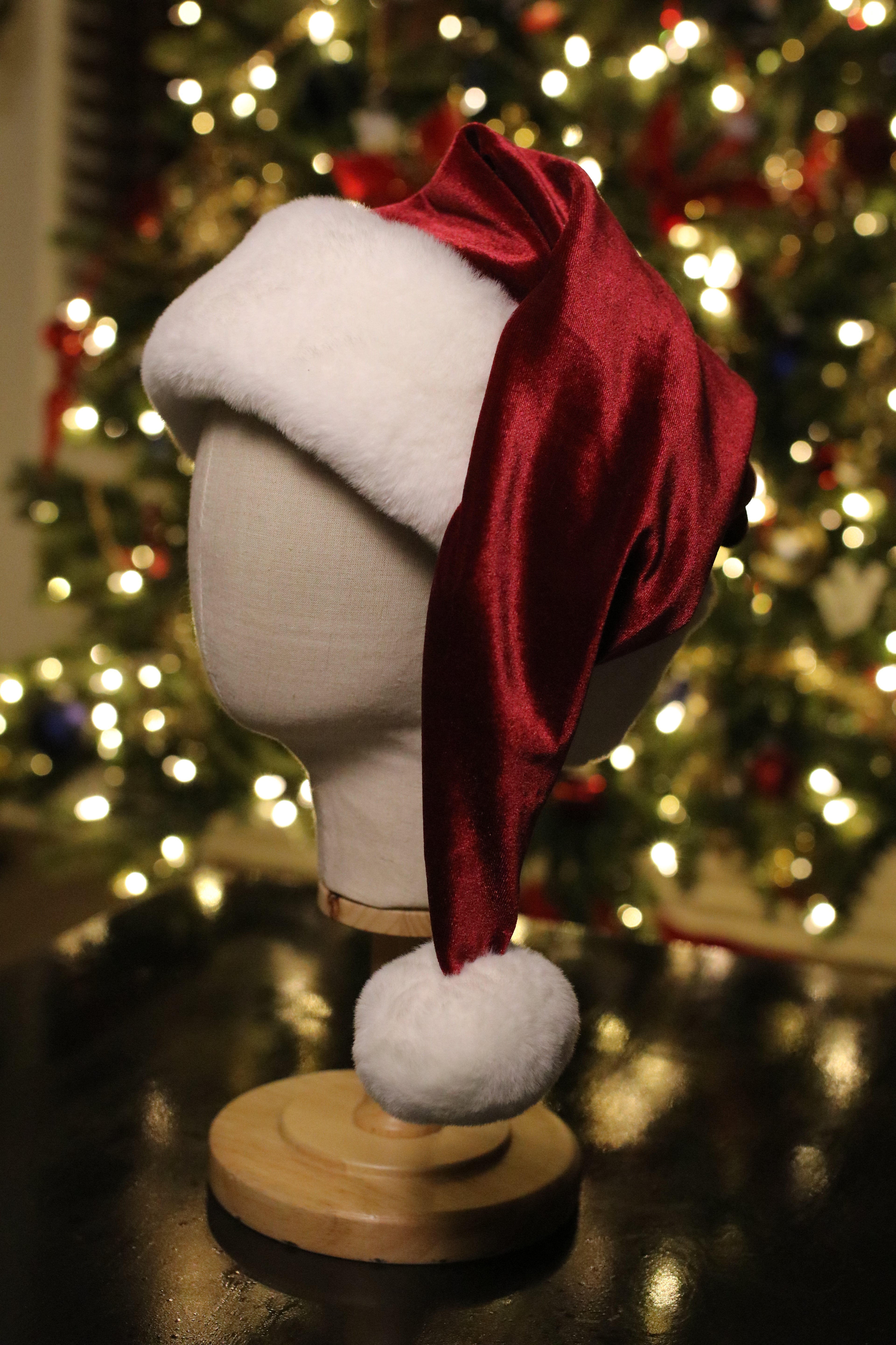 Burgundy velvet Santa hat